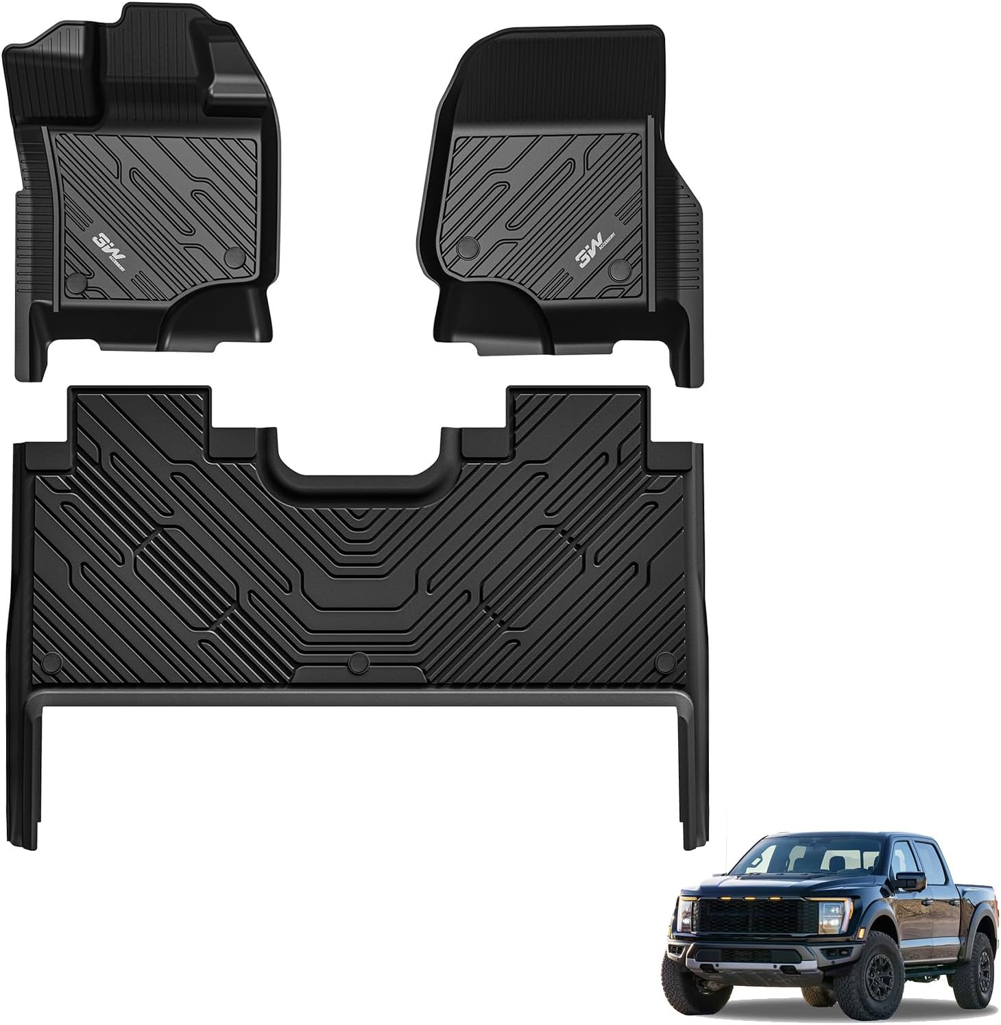 3W Floor Mats for 2015-2024 Ford F150 SuperCrew Cab Protection