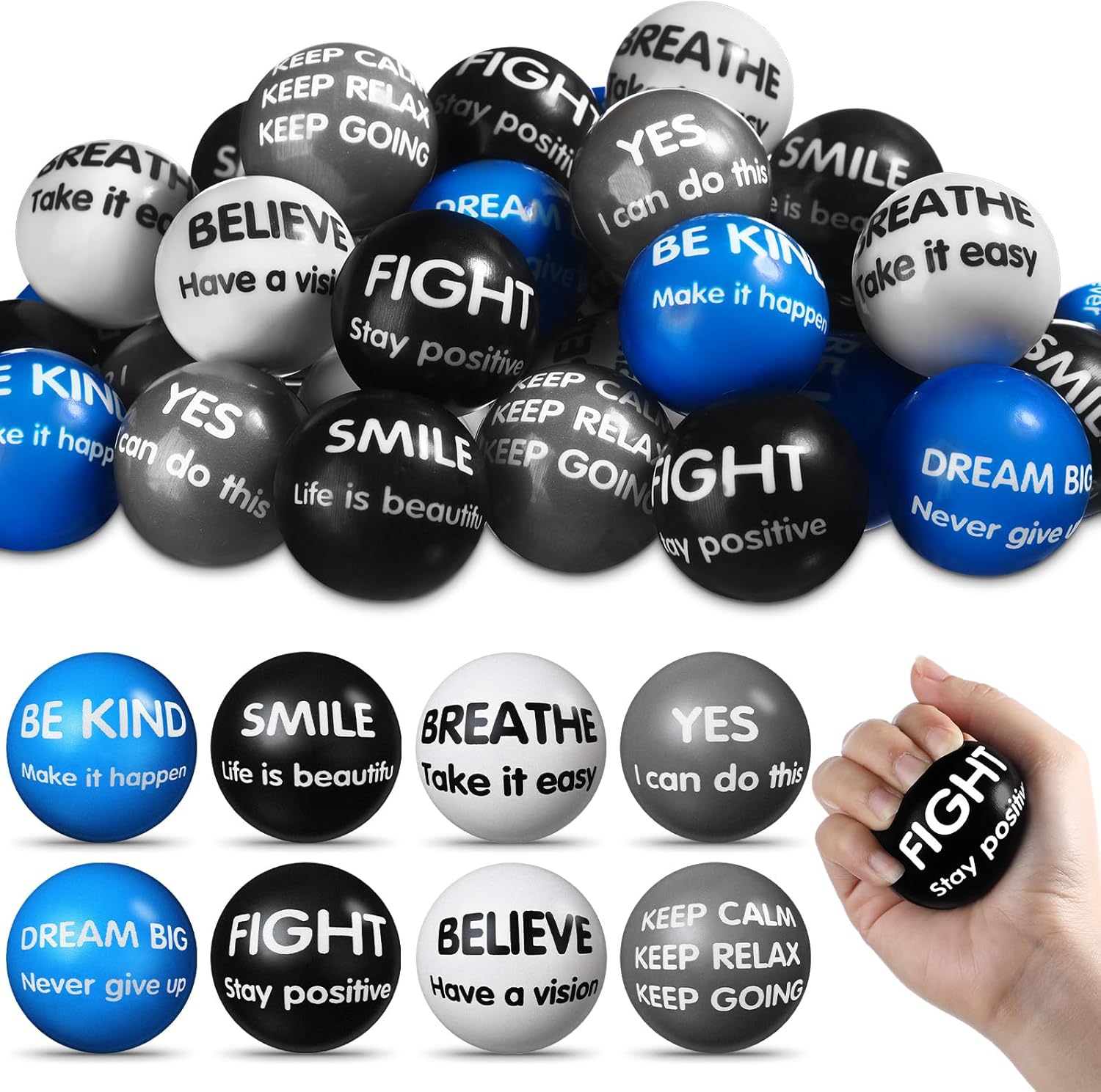Liliful Motivational Stress Balls Bulk for Adults - 48 Pieces