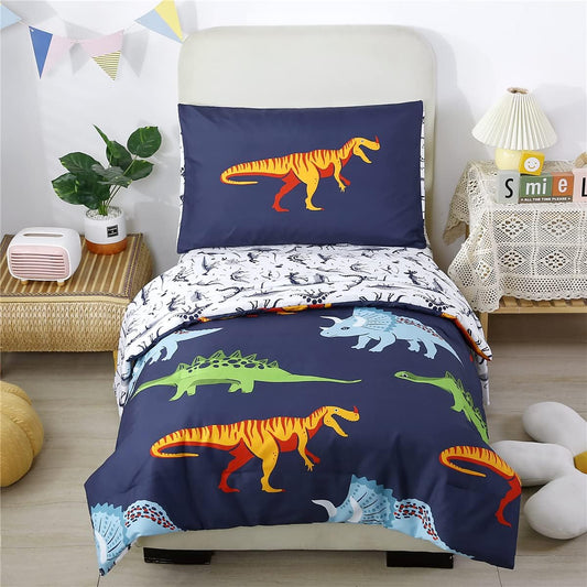 URBONUR Toddler Bedding Set with Cute Cartoon Dinosaur Print