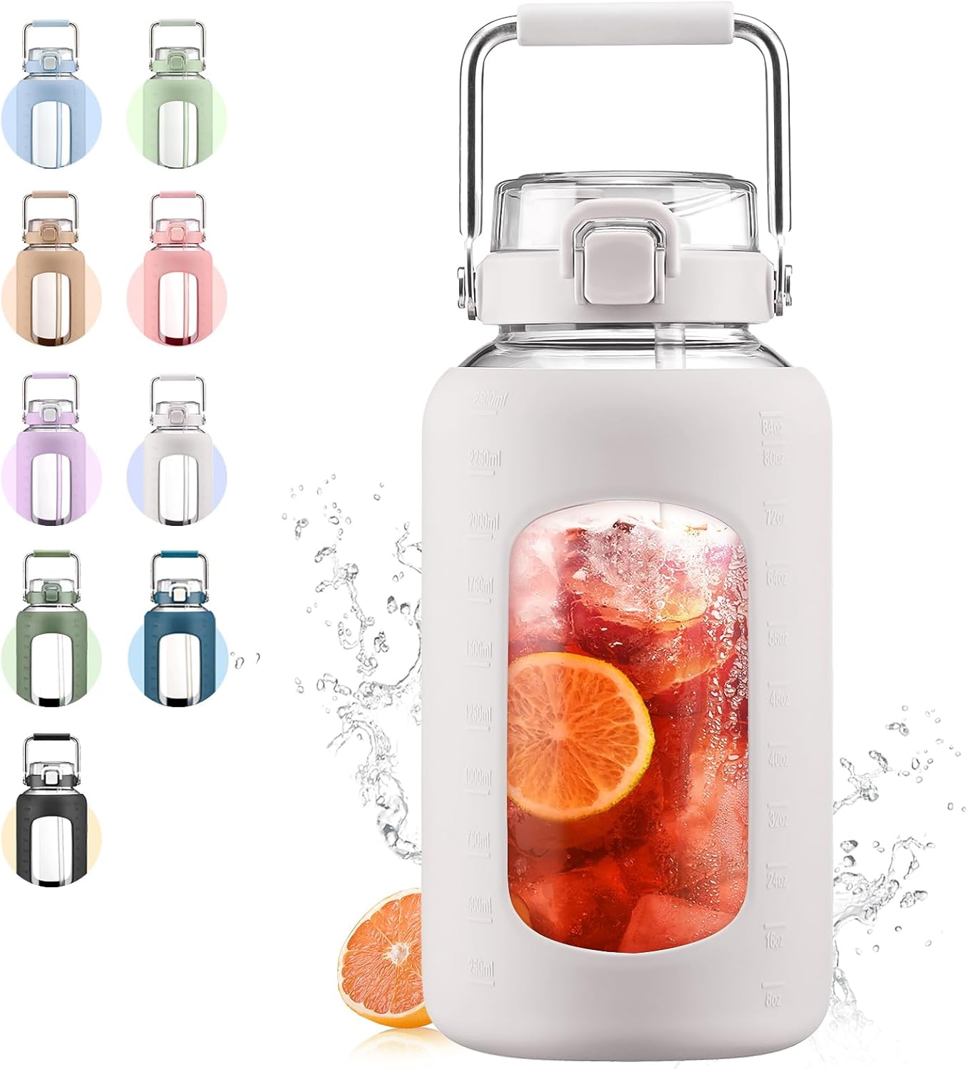 84oz Glass Water Bottle with Stainless Steel Handle for Gym