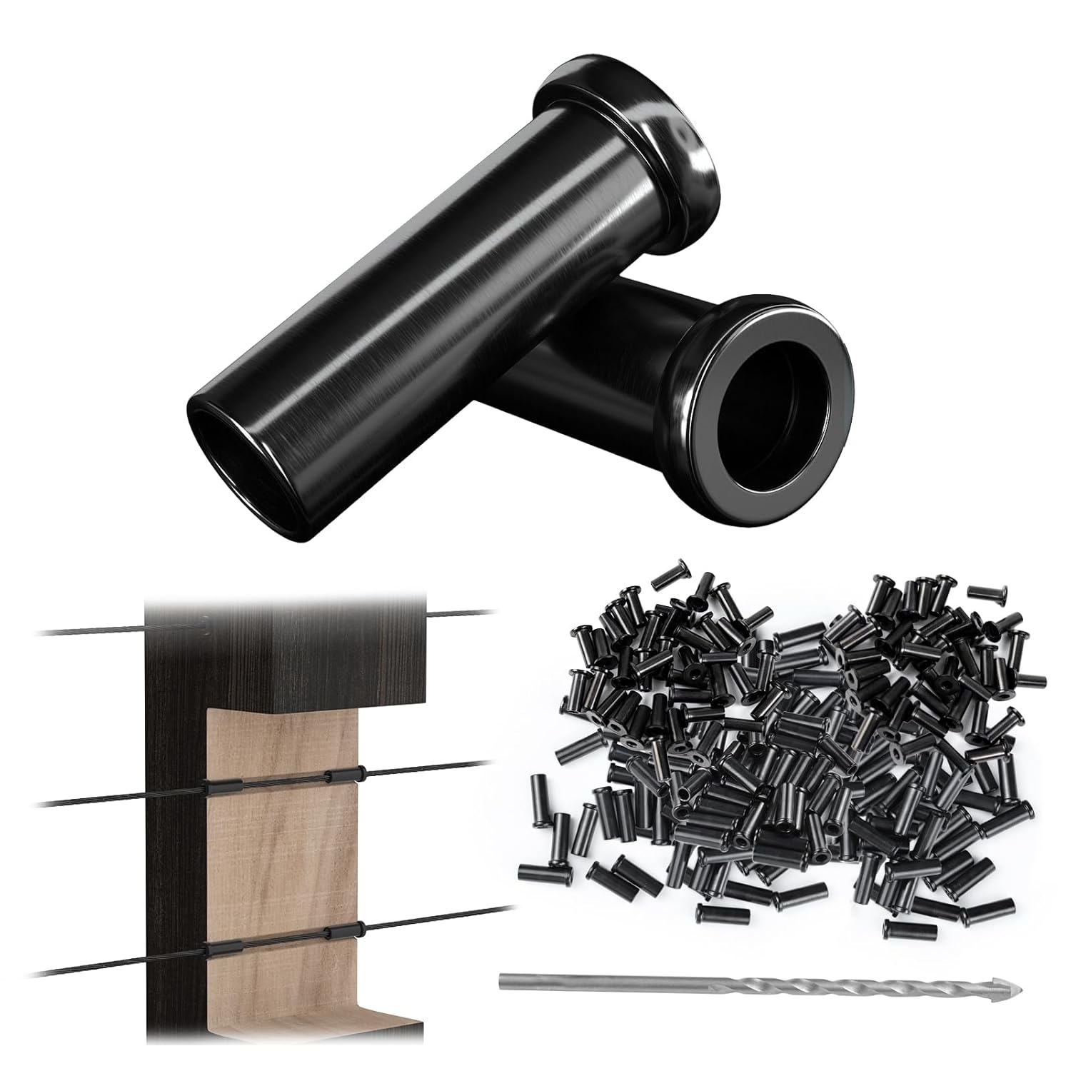 Muzata 120 Pack 1/8in Black Cable Railing Protector Sleeves