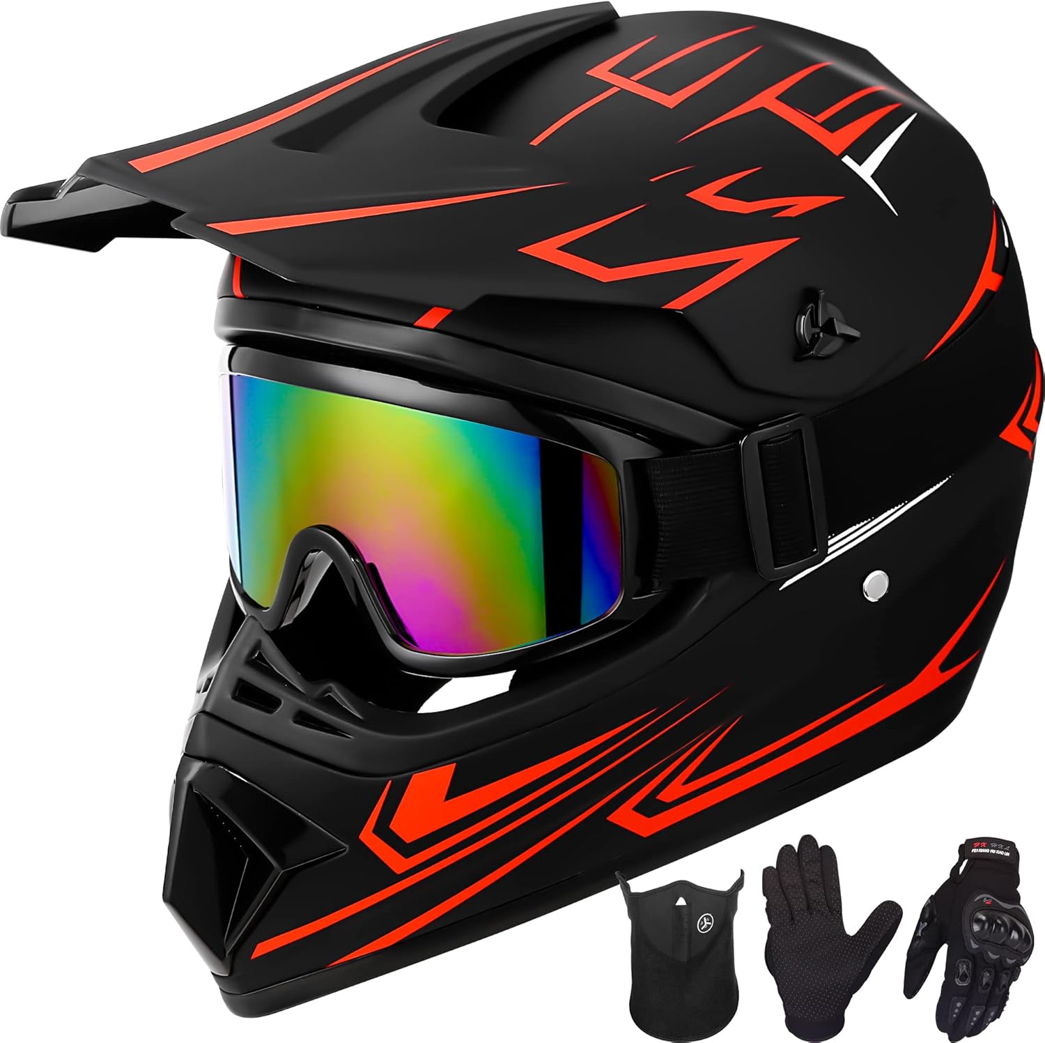 Youth Kids Off-Road Motocross Helmet Set with Goggles Gloves