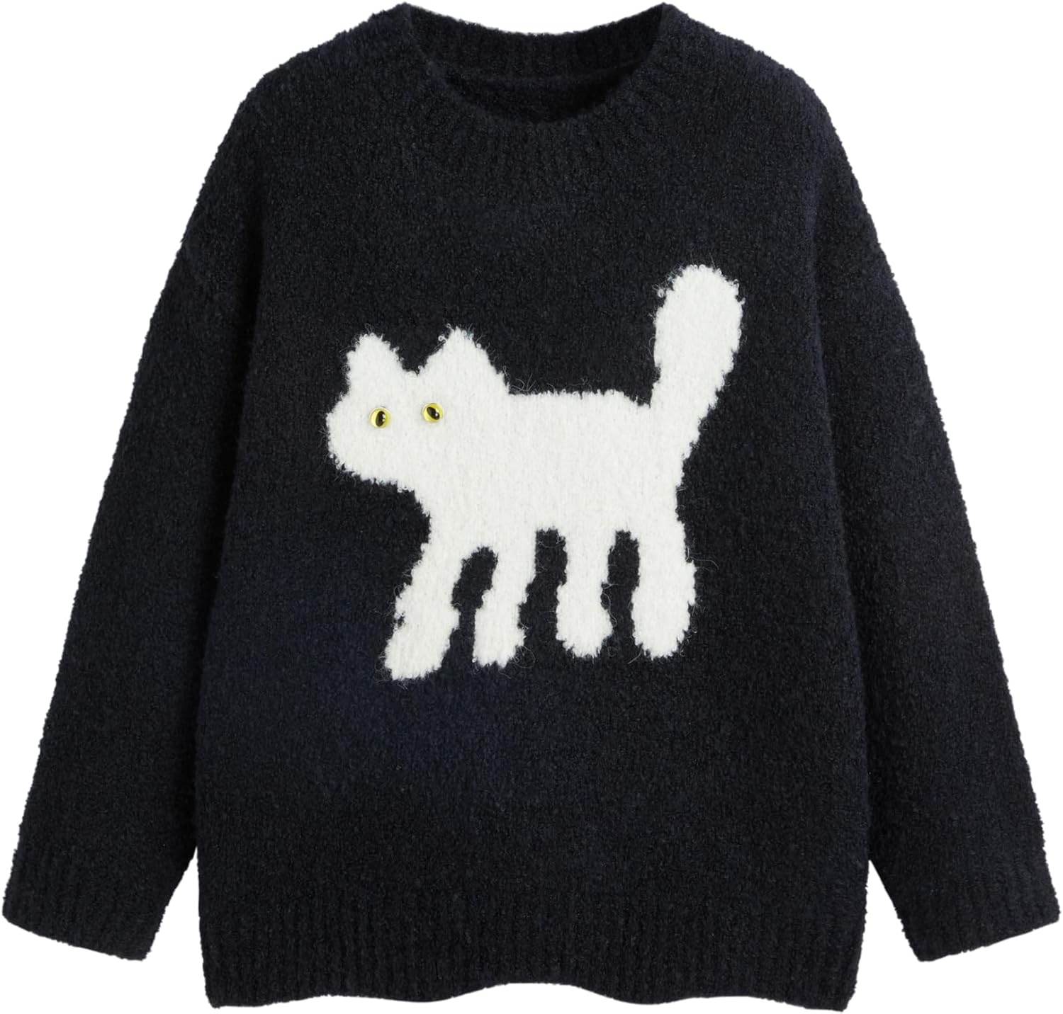 Charming Cat Graphic Long Sleeve Sweater for Women