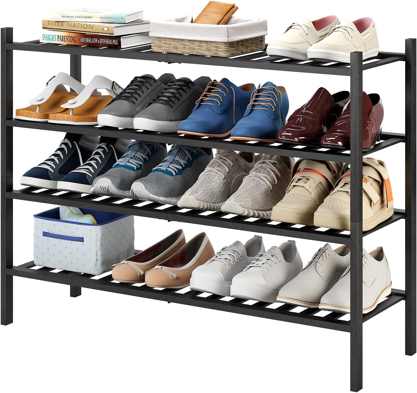 Furshus Long Shoe Rack: 4-Tier Bamboo Storage Organizer
