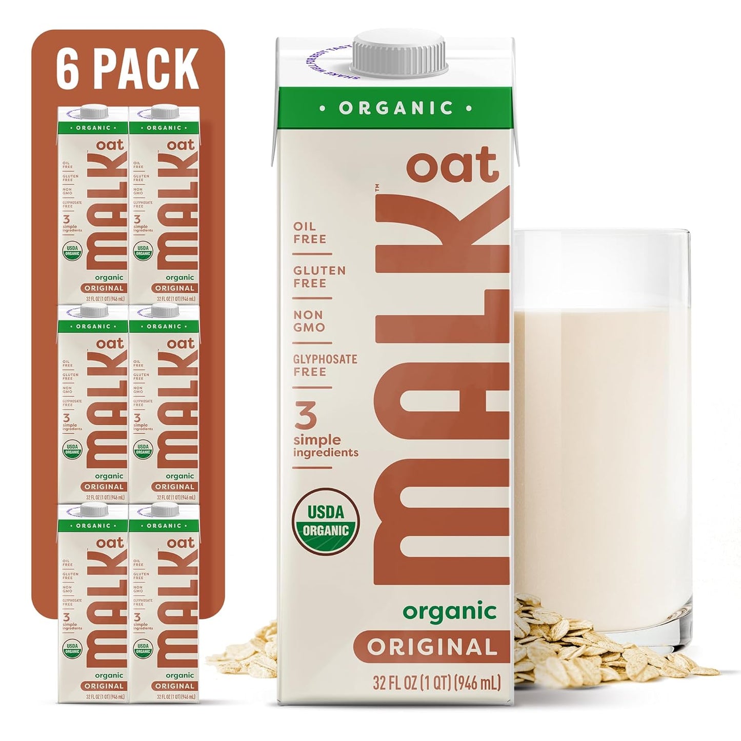 MALK Oat Milk Original Shelf Stable Organic Non GMO Dairy Free