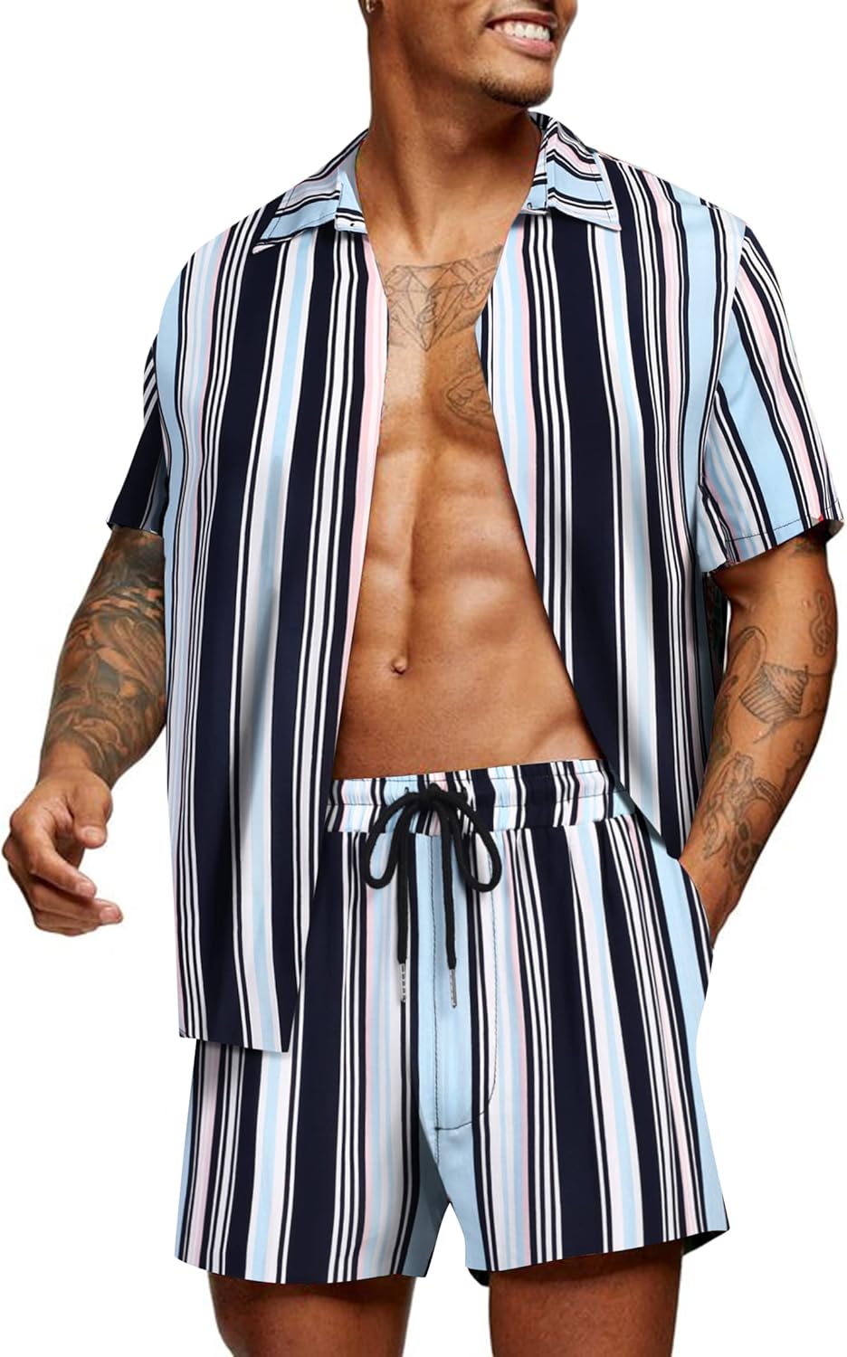 COOFANDY Men's Hawaiian Matching Set for Summer Beach Fun