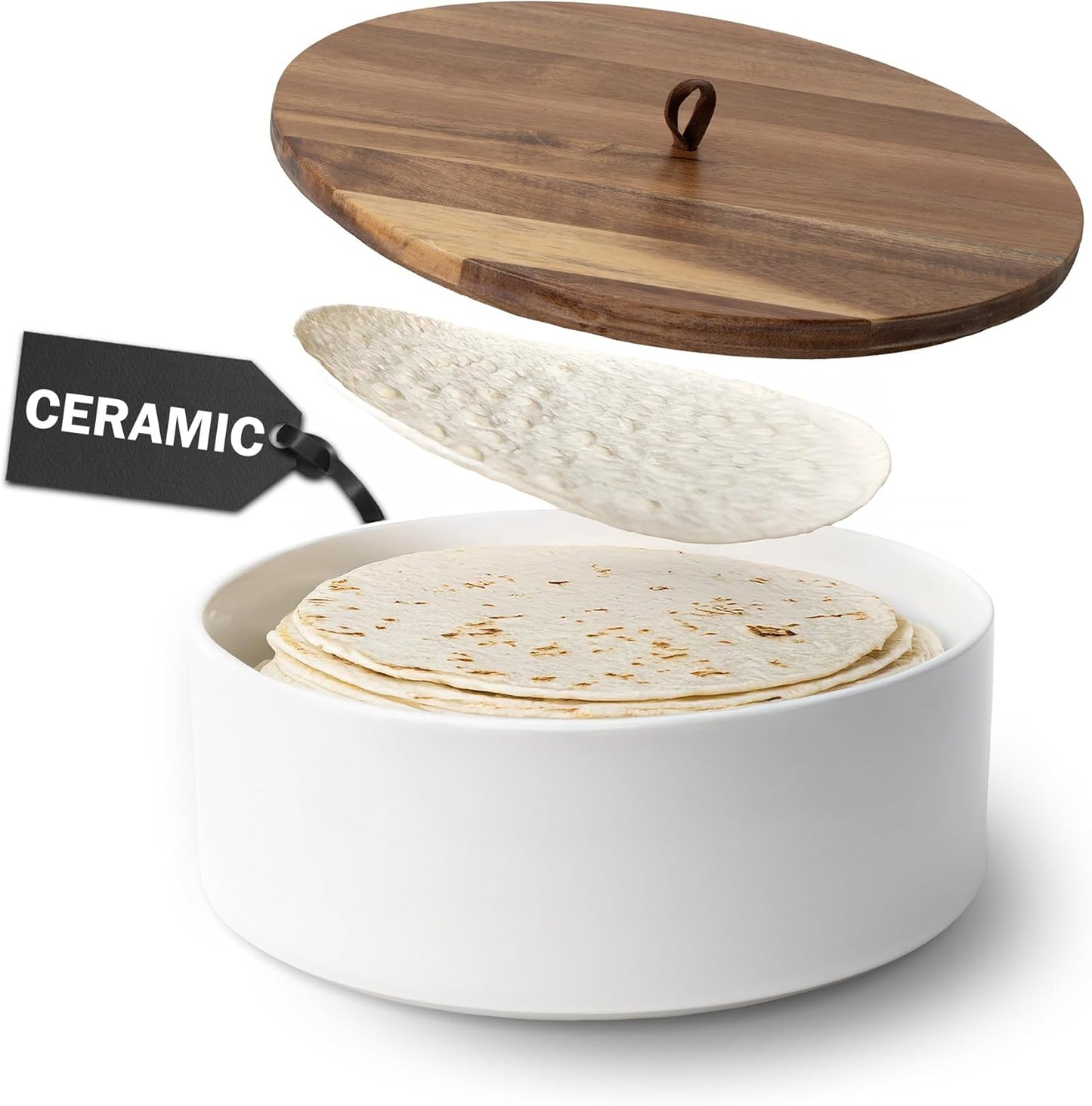 Tortilla Warmer Ceramic with Lid - 9 Inch Bread and Pancake Holder