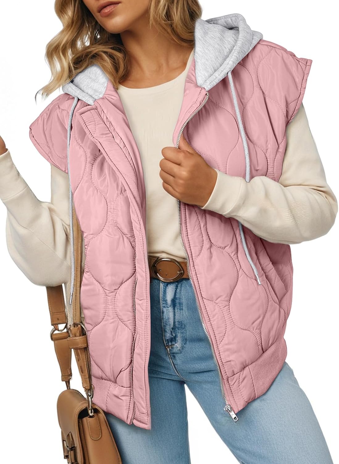 EVALESS Puffer Vest Women Cropped Hooded Zip Up Quilted Jacket