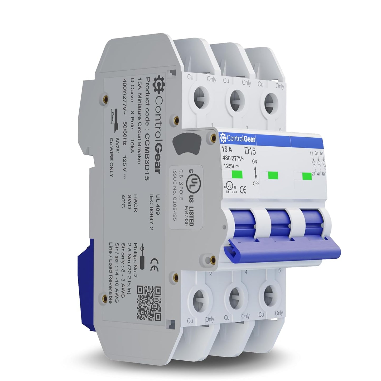 3 Pole 15 Amp D Trip Miniature Circuit Breaker for Safety