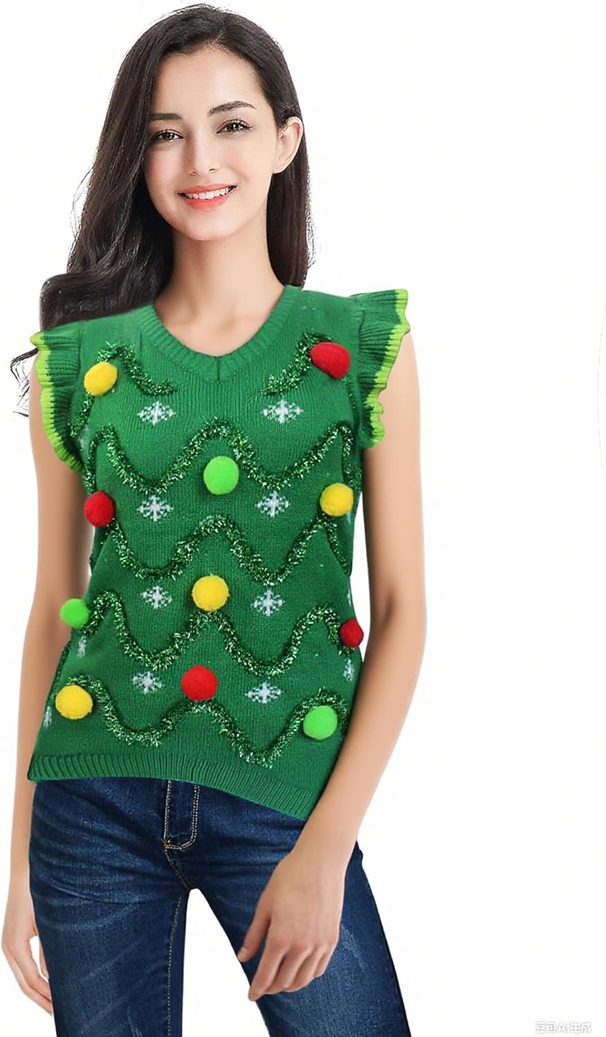 v28 Ugly Christmas Sweater for Women with Fun Reindeer Design