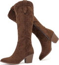 Women's Knee High Boots Wide Calf Chunky Block Low Heel - Slouchy chic