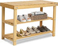 Bamboo Shoe Rack Bench for Entryway - 3-Tier Organizer with Seat