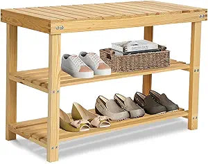 3-Tier Bamboo Shoe Rack Bench for Entryway and Bedroom Use