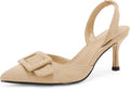 Womens Slingback Kitten Heel Pumps Pointed Toe Suede - Comfortable