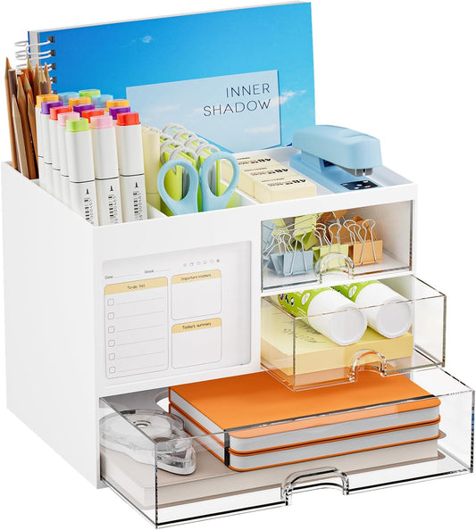 Marbrasse Desk Organizer with 3 Drawers - Simplify Your Workspace!