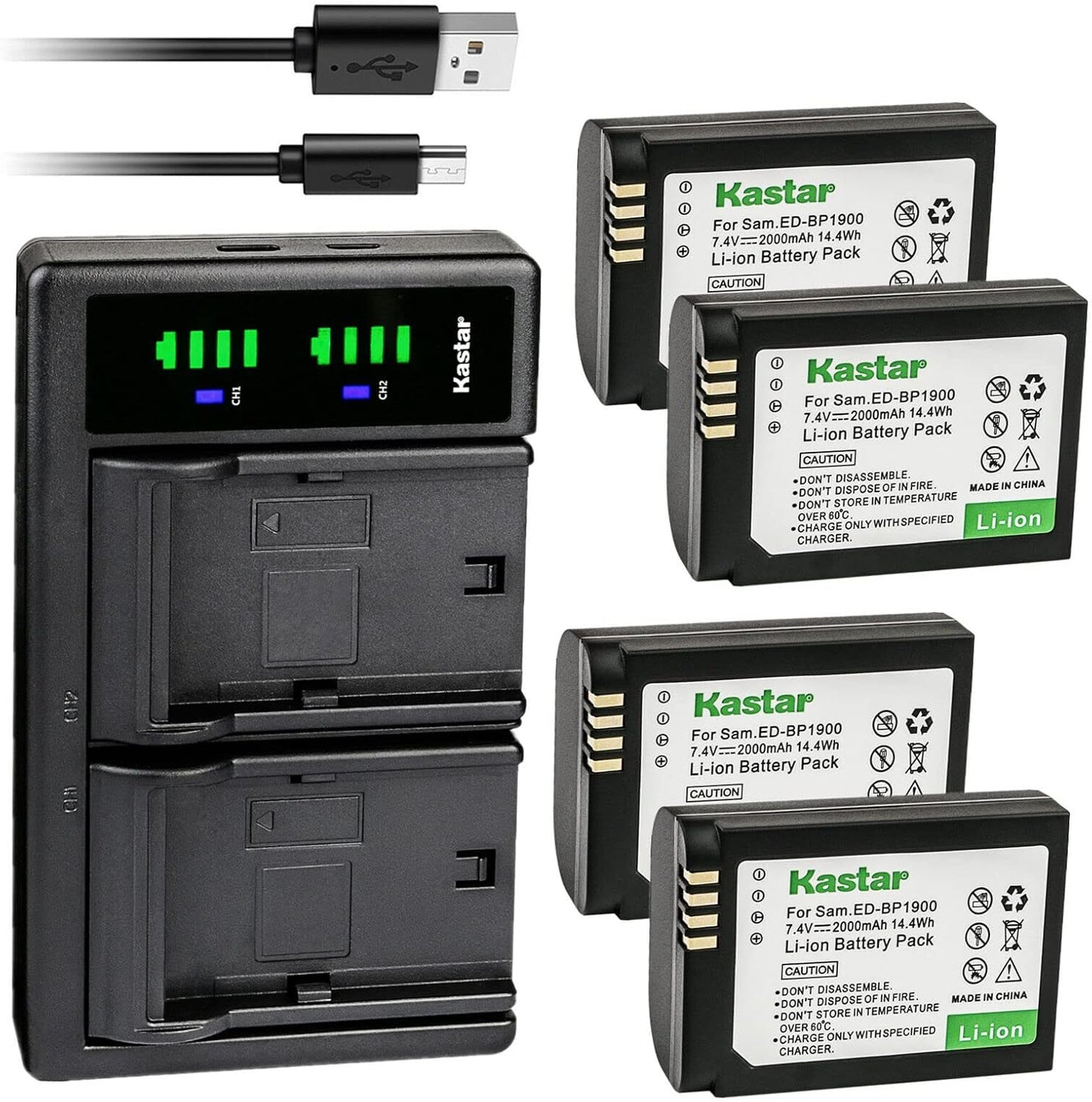 Kastar 4-Pack Battery and USB Charger for Samsung NX1 Camera