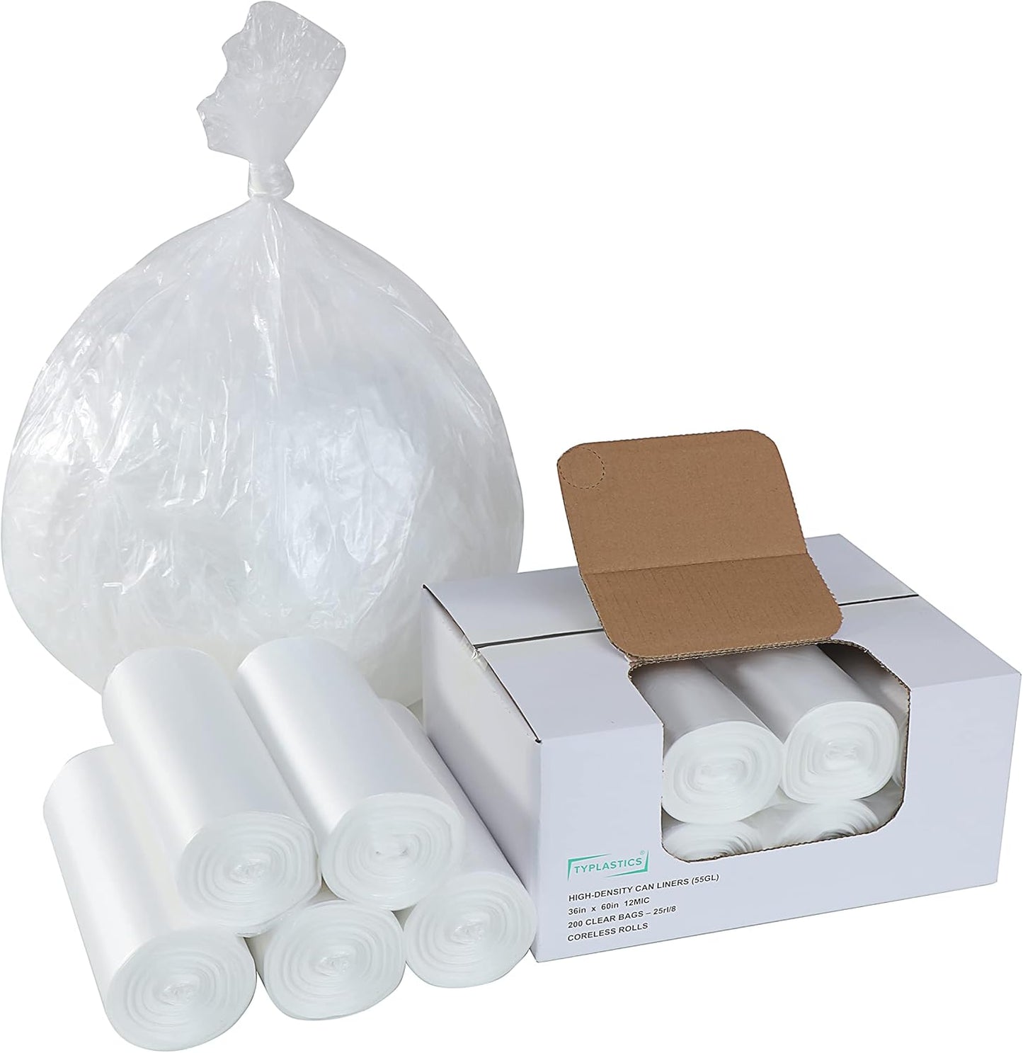 55 Gallon Clear Trash Can Liners - High Density Garbage Bags