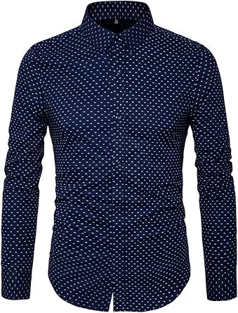 MUSE FATH Men's Printed Cotton Casual Long Sleeve Dress Shirt