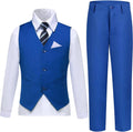 Light Royal Blue Boys Vest Suit Set with Shirt Tie Pocket Square