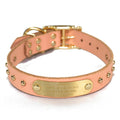Handmade Studded Bridle Leather Dog Collar Blush Pink - Classic Patina