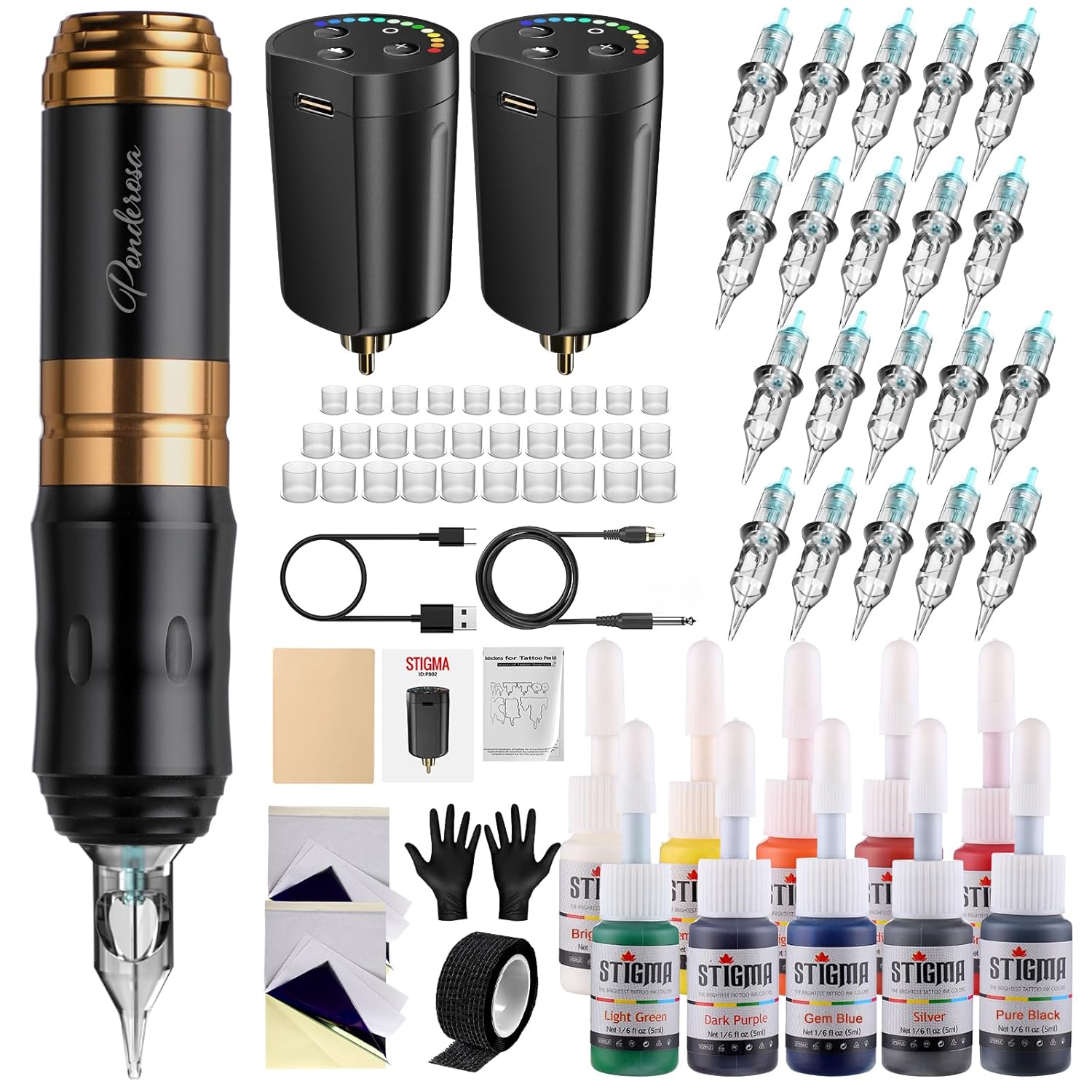 STIGMA Wireless Tattoo Gun Kit for Beginners with Ink Set
