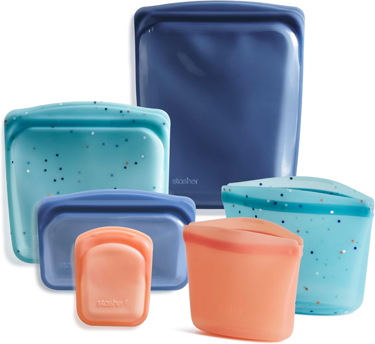 Stasher Premium Silicone Reusable Food Storage Bags, 6-Pack