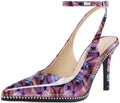 Floral Purple Women's Slingback Heels Ankle Strap Pointed Toe