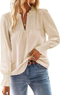 Boho V Neck Blouse for Women - Dressy Casual Swiss Dot Lace