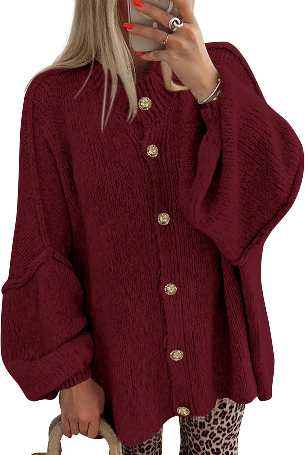 BTFBM Cardigan Sweaters for Women - Cozy Oversized Knit Style
