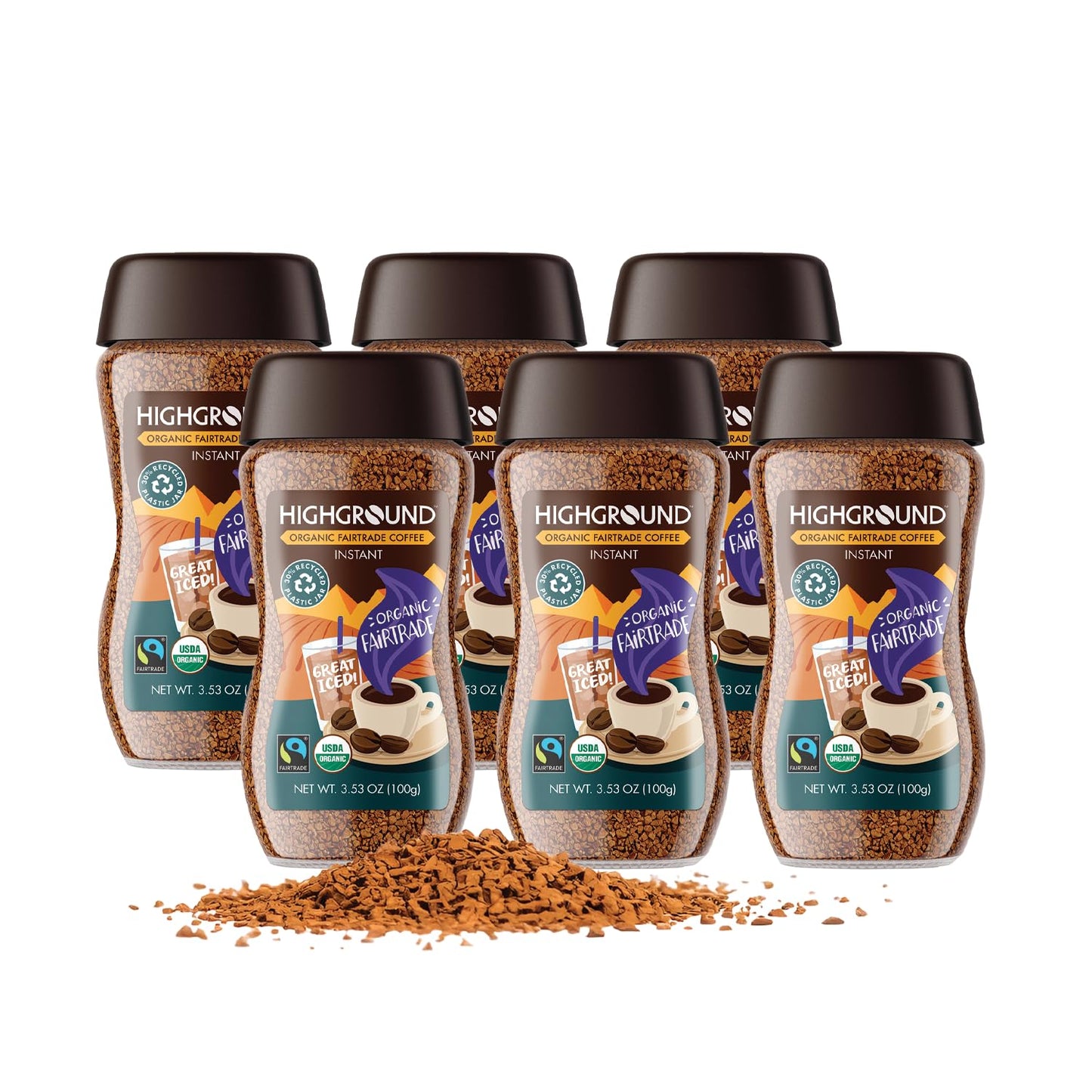 Highground Organic Regular Instant Coffee, Vegan, 3.53 Ounces Pack