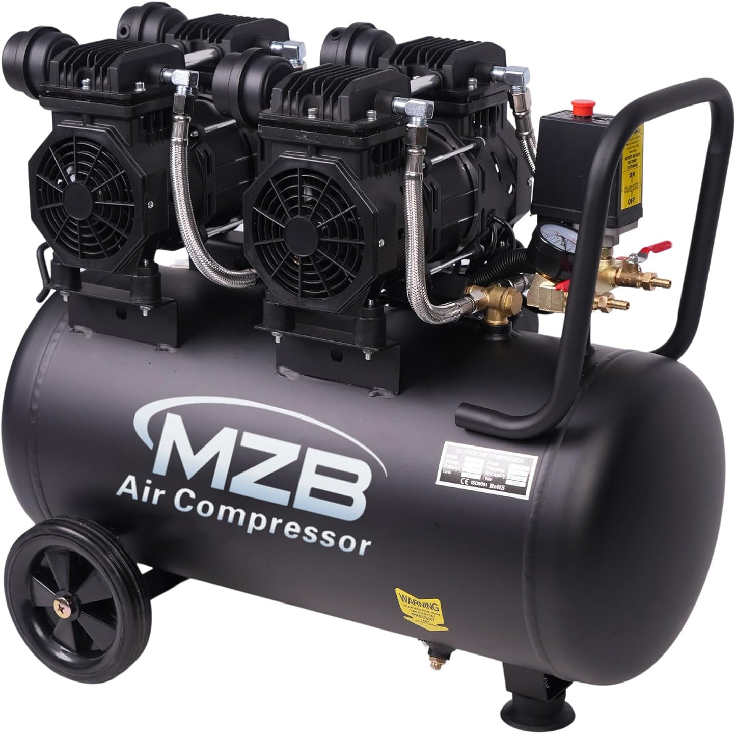 Quiet 13-Gal Air Compressor: Oil-Free, 72DB Noise Level, Wheels - MZB
