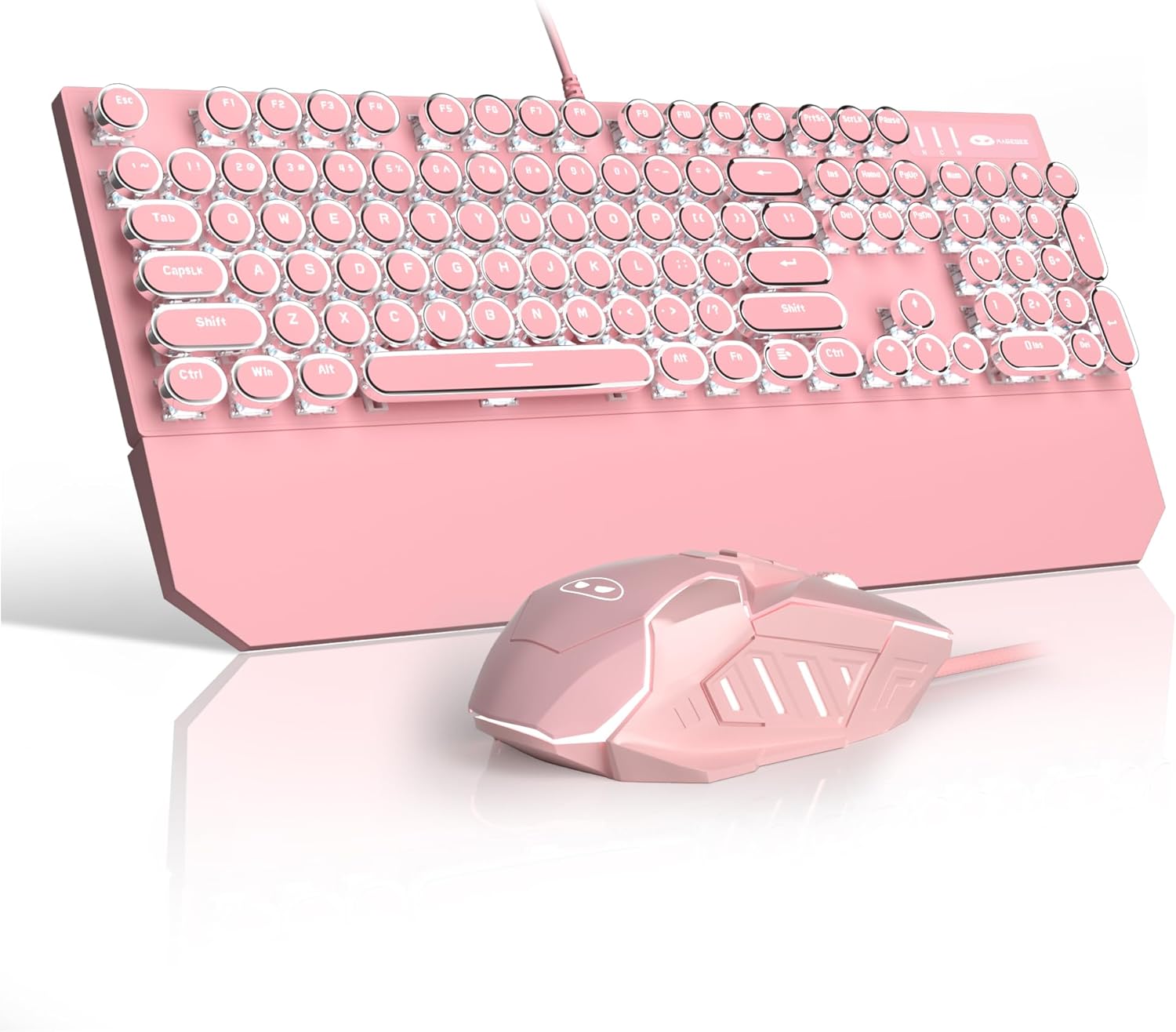 Retro Pink Typewriter-Style Keyboard and Mouse Combo for Gaming