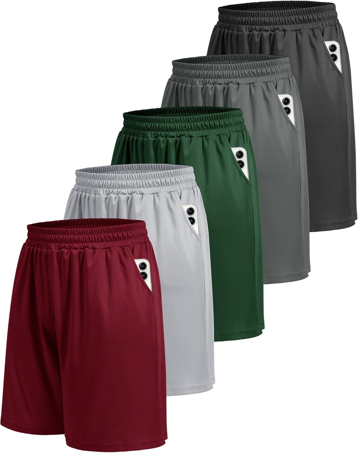5 Pack Athletic Gym Mens Shorts - Quick Dry Basketball Shorts