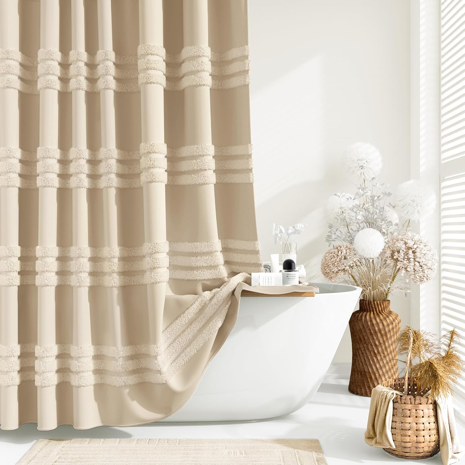 Dynamene Extra Long Shower Curtain - 72 x 84 Inches Beige