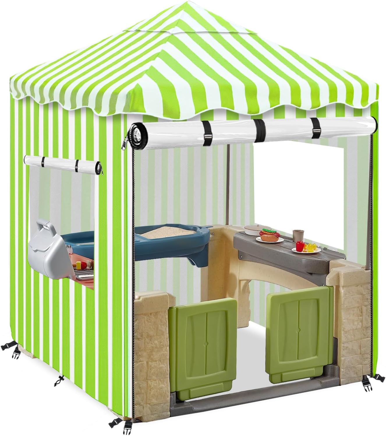 Outdoor Kids Playhouse Cover with Transparent PVC Doors and Windows