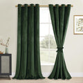 Olive Green Velvet Curtains 96 in - Tieable Light Blocking Panels