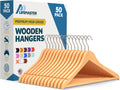 Lifemaster Wooden Hanger Set - 50 Non-Slip Solid Wood Hangers