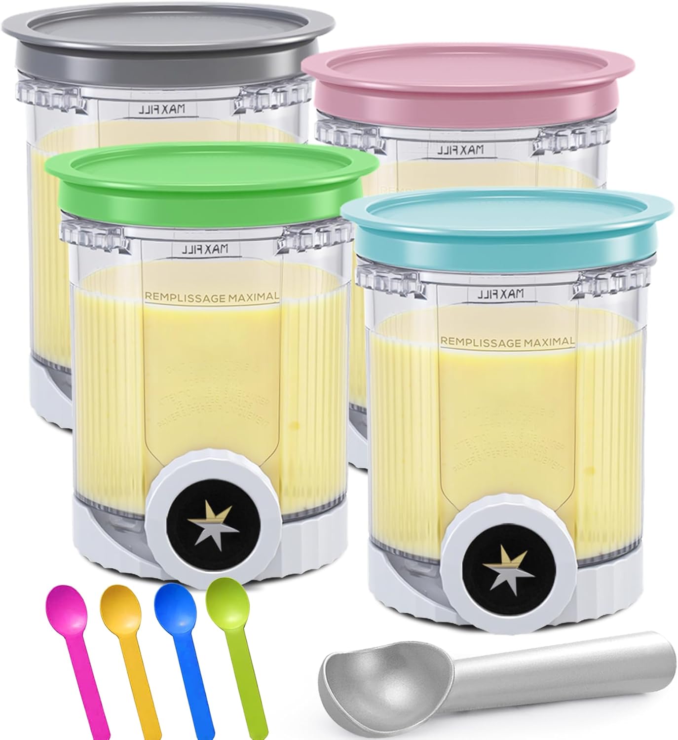 Creami Pints and Lids for Ninja Swirl, 4 Pack Ice Cream Containers