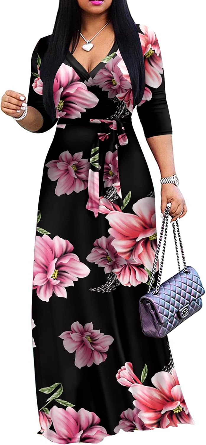 Plus Size Maxi Dress for Women Casual Summer Sundress V-Neck