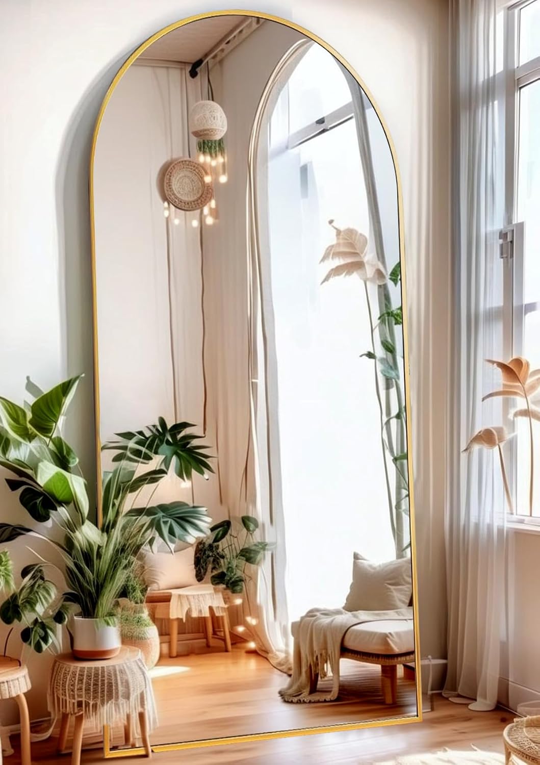 Full Length Gold Floor Mirror with Stand for Any Room