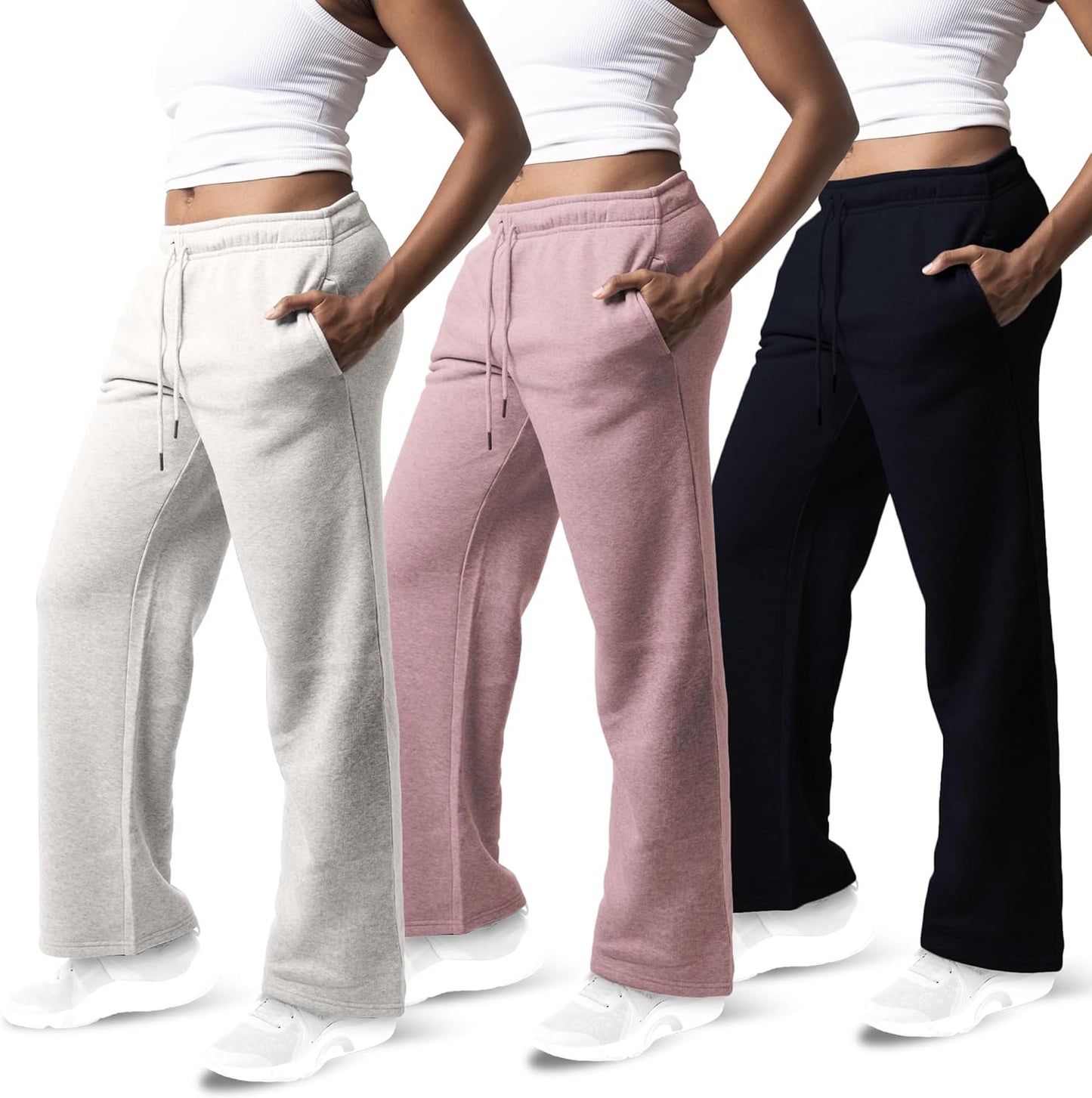 3 Pack Sweatpants Women - Cozy Wide Leg Fleece Pants for Workouts