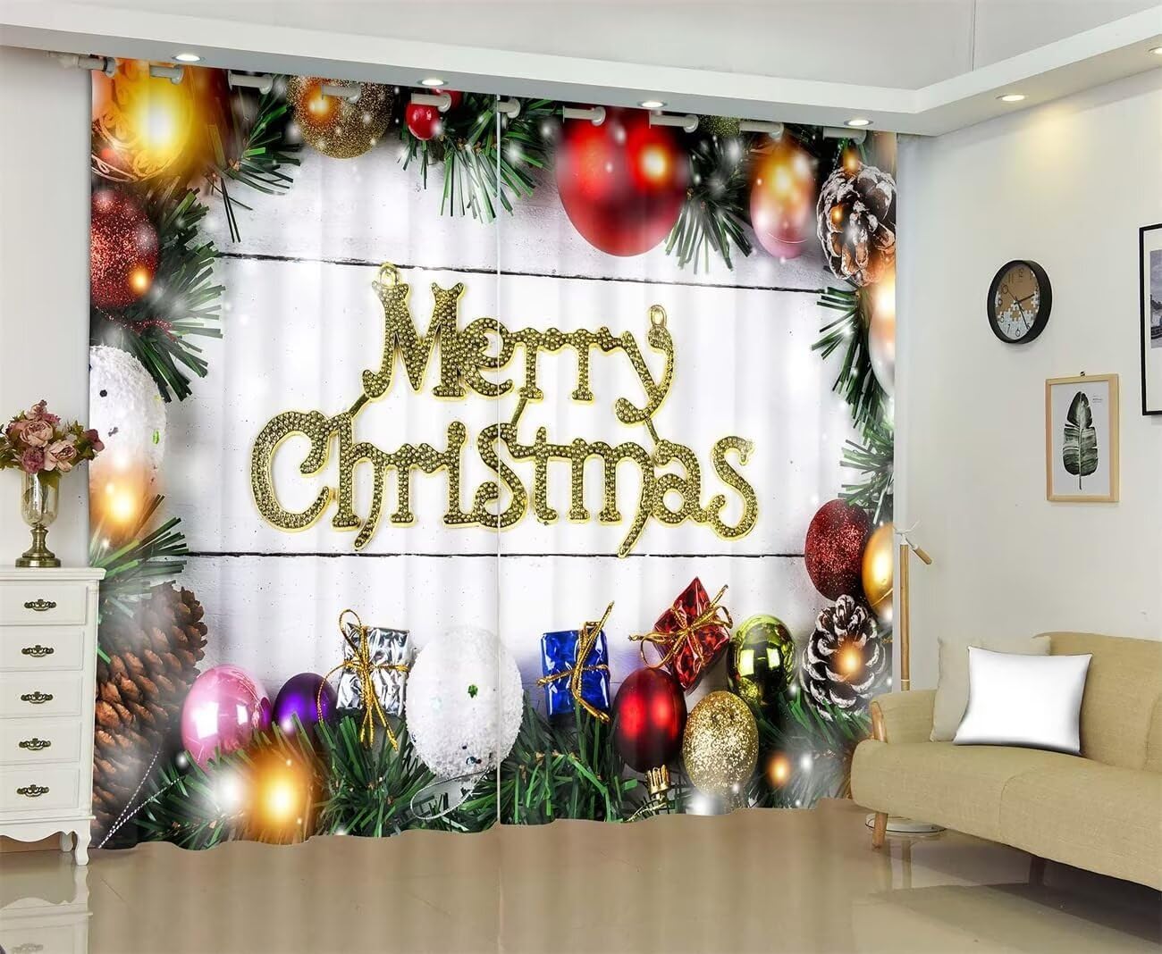 Christmas Ball Grommet Curtains - Festive Home Decor