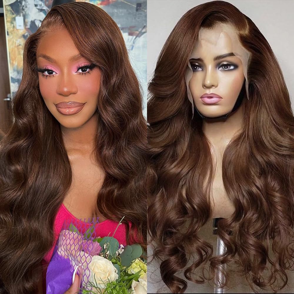Avolo Chocolate Brown Lace Front Wig Human Hair 22Inch Body Wave