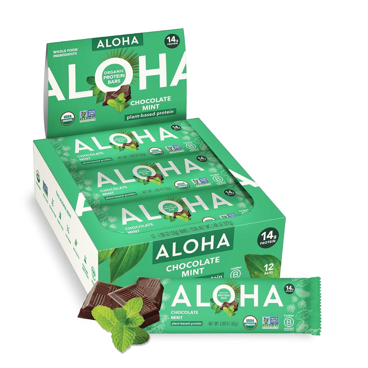 ALOHA Organic Plant Based Protein Bars, Chocolate Mint Flavor