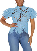 Doweha Womens Sexy Ruffle Lace Tunic Blouse V Neck - Stylish Summer