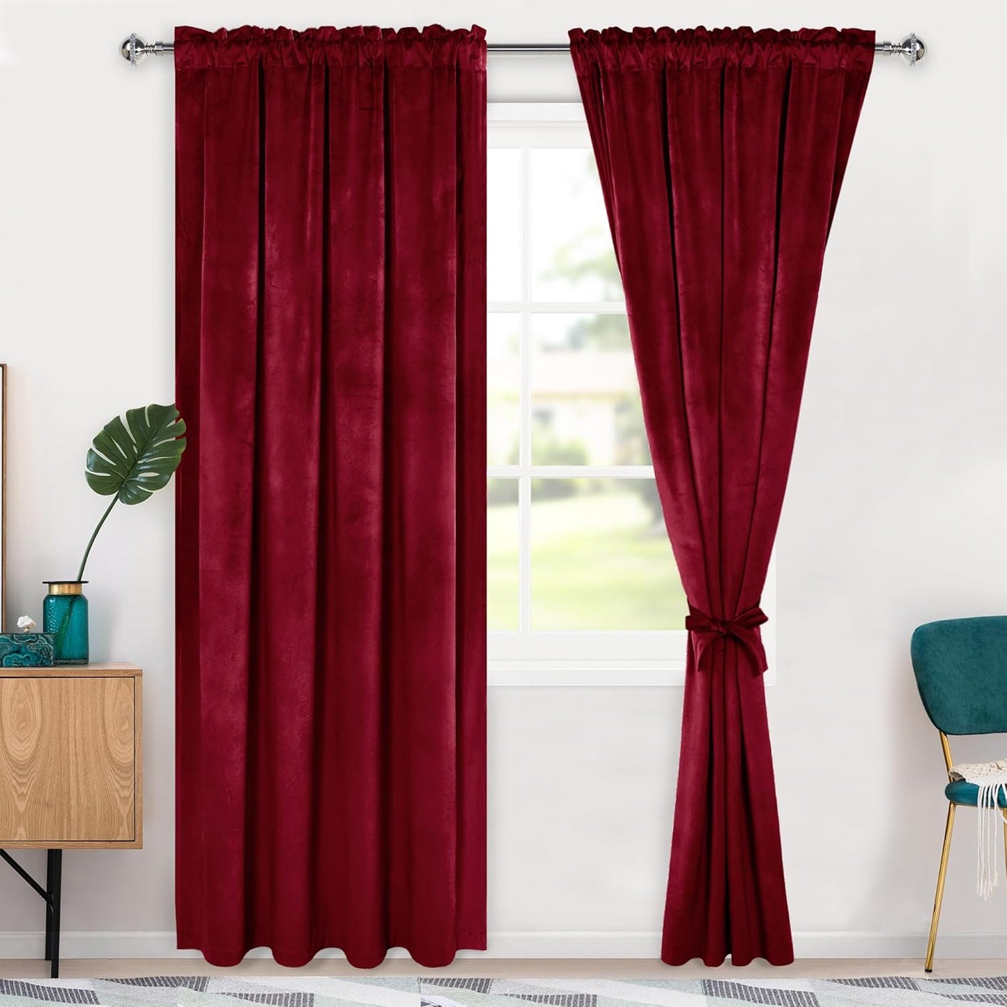 Hiasan Red Velvet Curtains - Blackout Thermal Insulated Drapes
