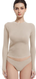 Long Sleeve Shirts for Women Crewneck Basic Tees - Stretch Cotton Fit