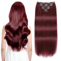 Clip in Hair Extensions Real Human Hair 14 in 130g - Burgundy Red