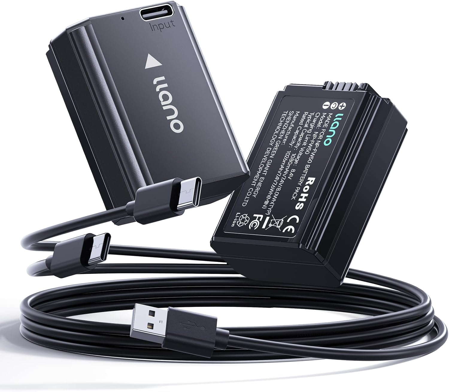 llano NP-FW50 Battery Pack with USB-C Fast Charging for Sony