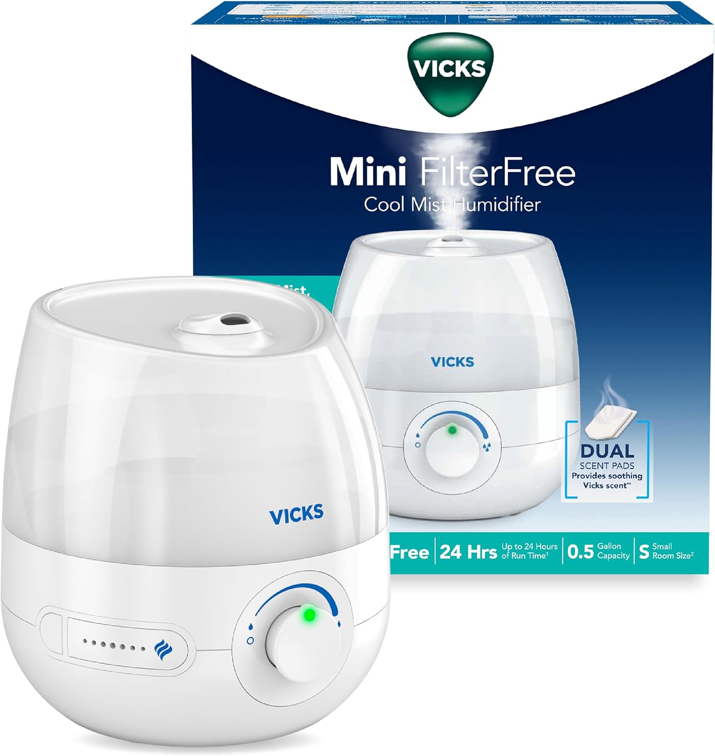 Vicks Mini Filter Free Cool Mist Humidifier for Small Rooms